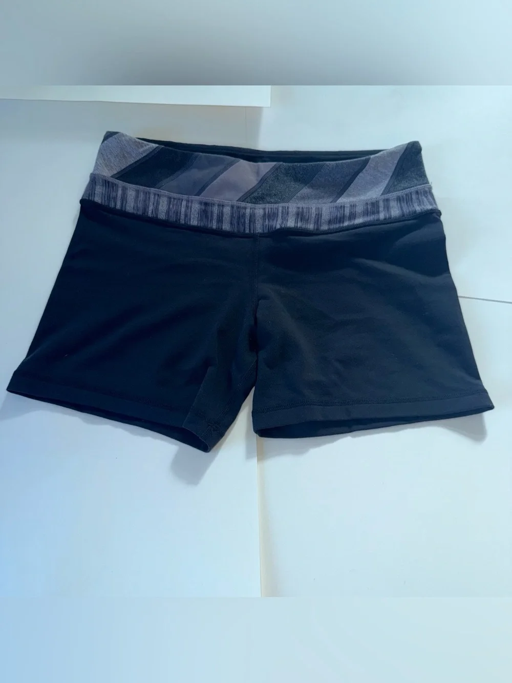 lululemon athletica Black Bike Shorts with Gray Patterned Waistband